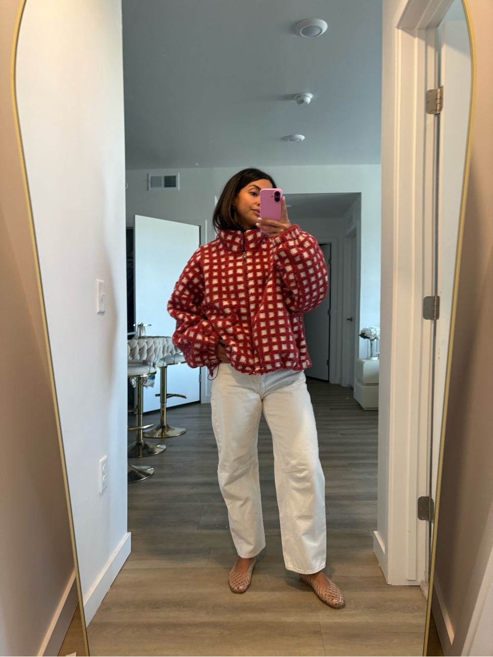 Checkered Red Plaid Teddy Jacket Zip-Up